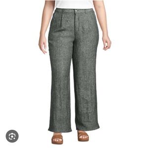 Lands End NWT 100% Linen Wide Leg High Rise Green Lightweight Pants size 16